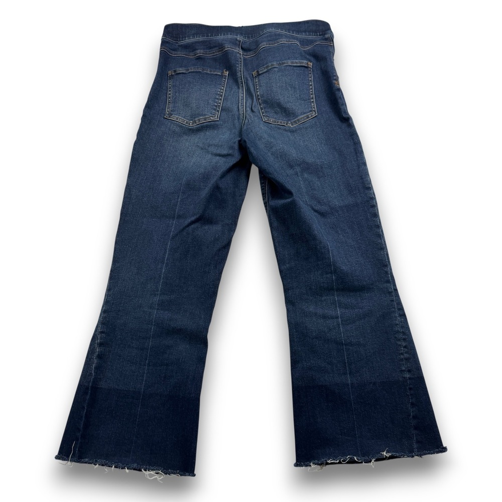 Spanx Cropped Flare Jeans Dark Wash Raw Hem Pull On Tummy Control 20231R Large